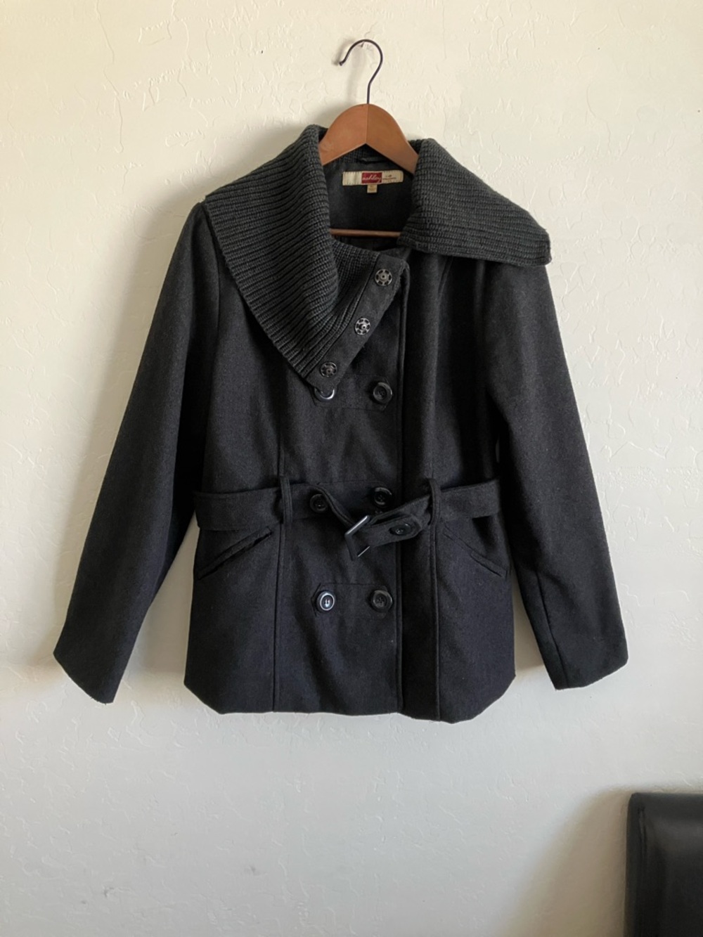 Ashley Womens XL Peacoat Gray Wool Blend Button Front Lined Coat Vintage